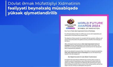 Dövlət Əmək Müfəttişliyi Xidməti beynəlxalq nüfuzlu mükafata layiq görüldü